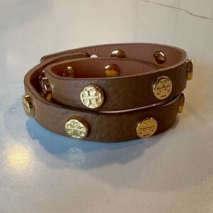 Tory Burch Tan Leather Bracelet with Gold Accents